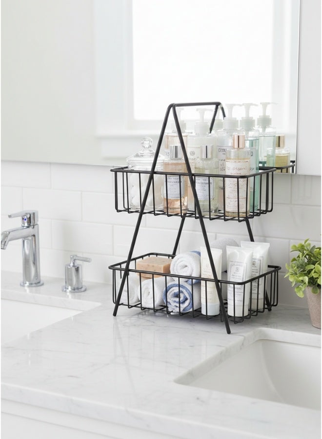 Happy Home 2-Tier Fruit Basket with Sturdy Metal Handle – Modern Multi-Layer Storage Basket for Fruits, Vegetables, and Desserts, Large Capacity Organizer for Kitchen Counter and Dining Table, Easy to Clean, Ideal for Parties and Daily Use, Height 37cm, Basket Diameters 24cm & 29cm - Image 5